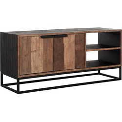 DTP Home TV stand Cosmo No.2 small, 2 doors, 2 open racks,55x125x40 cm, recycled teakwood