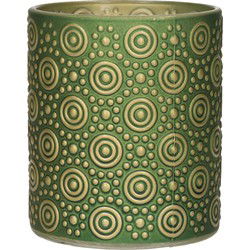 Countryfield theelichthouder/kaarsenhouder - groen/goud - H10 cm - Waxinelichtjeshouders