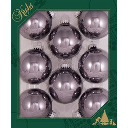 24x stuks glazen kerstballen 7 cm ijzerts grijs/paars glans - Kerstbal