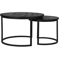 LABEL51 Salontafel Double - Zwart - Mangohout - 70 cm - Rond