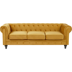 Beliani CHESTERFIELD - Driezitsbank-Geel-Fluweel