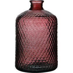 Natural Living Bloemenvaas Scubs Bottle - robijn rood geschubt transparant - glas - D18 x H31 cm - Vazen