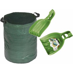 Groene tuinafvalzak opvouwbaar 120 liter met een setje bladharken/tuinafval grijpers - Tuinafvalzak