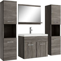 Badplaats Badkamermeubel Set Montreal XL 60 x 35 cm - Grijs eiken - Badmeubel met spiegel en zijkasten