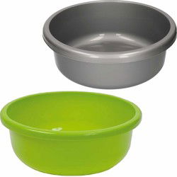 Set van 2 ronde afwasteiltjes 9 liter in de kleuren groen en grijs 36 x 13 cm - Afwasbak