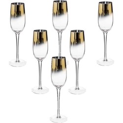 Set van 6x champagneglazen/flutes gouden rand Arya 210 ml van glas - Champagneglazen