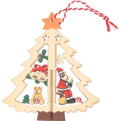1x Kerst hangdecoratie kerstboom met kerstman 10 cm van hout - Kersthangers
