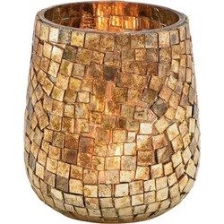 Glazen design windlicht/kaarsenhouder mozaiek champagne goud 11 x 10 cm - Waxinelichtjeshouders