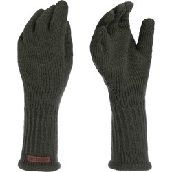 Knit Factory Lana Gebreide Dames Handschoenen - Polswarmers - Khaki - One Size