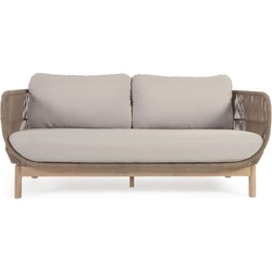 Kave Home - Catalina 3-zitsbank gemaakt met beige touw en FSC massief acaciahout 170 cm