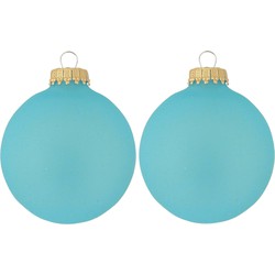 16x Matte blauwe kerstballen van glas 7 cm - Kerstbal