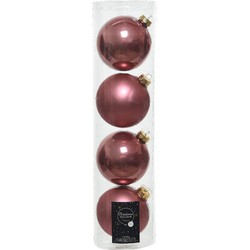 Tubes met 12x oud roze kerstballen van glas 10 cm glans en mat - Kerstbal