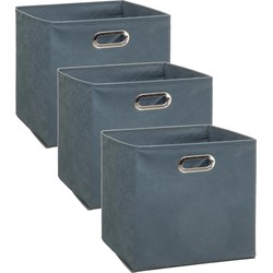 Set van 3x stuks opbergmand/kastmand 29 liter grijsblauw linnen 31 x 31 x 31 cm - Opbergmanden