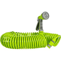 Flexibele spiraal tuinslang groen met sproeikop 15 meter - Tuinslangen
