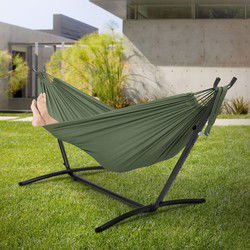 XXL hangmat met stalen frame tot 250 kg Khaki incl. draagtas ML-Design