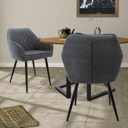 Eetkamerstoel met ruitstiksel, set van 2 met rugleuning en armleuningen antraciet Keukenstoel met kunstlederen bekleding ML design