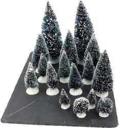 Kerstdorp onderdelen miniatuur set van 16x boompjes - Kerstdorpen