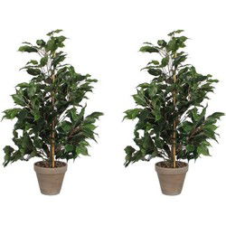 Mica Decorations Kunstplant tropische Ficus - 2x - groen - 65 cm - Kunstplanten