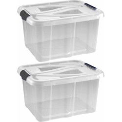 Hega hogar opbergbox - 2x - transparant/zilvergrijs- 30L - 49 x 39 x 26 cm - Opbergbox