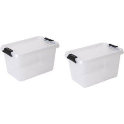 Opbergboxen met deksel 11,3 liter kunststof transparant 40 x 30 x 17 cm  set van 2 stuks
