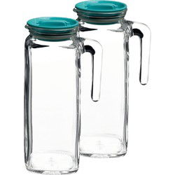 Bormioli Rocco glazen schenkkan met deksel - 2x - 1L - Sapkan/waterkan - Waterkannen