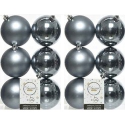 12x Kunststof kerstballen glanzend/mat grijsblauw 8 cm kerstboom versiering/decoratie - Kerstbal