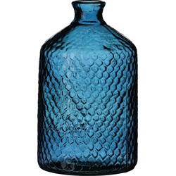 Natural Living Bloemenvaas Scubs Bottle - blauw geschubt transparant - glas - D18 x H31 cm - Vazen