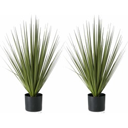 2x Groene gras kunstplanten Carex 78 cm in zwarte pot - Kunstplanten
