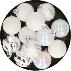 Atmosphera kerstballen - 12x-D4 cm - mix parelmoer wit/zilver - plastic - Kerstbal