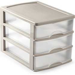 Ladeblok/bureau organizer met 3 lades taupe/transparant L 35,5 x B 27 x H 26 cm - Ladeblok