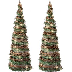 Set van 2x stuks kerstverlichting figuren Led kegels kerstboom rotan kegels 60 cm met 40 lampjes - kerstverlichting figuur