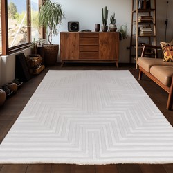 Arte Designer Vloerkleed Laagpolig Luxe Tapijt - Woonkamer Slaapkamer -  Creme- 80x250 CM