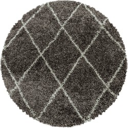 Azure Hoogpolig Geruit Taupe vloerkleed - Rond - 200 X 200 CM