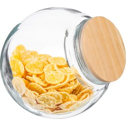 5Five Snoeppot - 2x - 2100 ml - glas - met houten deksel - Voorraadpot - Voorraadpot