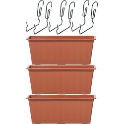 4x Terracotta balkon reling bakken/bloempotten 6,5 liter - Plantenbakken