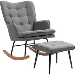 HOMCOM Schommelstoel met Voetenbank, Comfortabel, Tot 130 kg, Linnenlook, 64x89x90cm, Donkergrijs