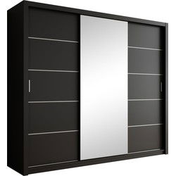 Meubella - Kledingkast Blake - Mat Zwart - 250 cm - Met spiegel