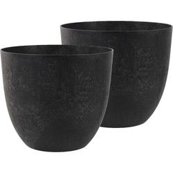 2x stuks bloempot/plantenpot van gerecycled kunststof zwart D38 en H33 cm - Plantenpotten