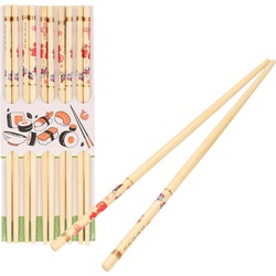 Sushi eetstokjes - 5x setjes - bamboe hout - kleurrijke print - 24 cm - Eetstokjes