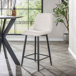 Set van 2 Barkrukken Ribstof Crème Koda - Zithoogte 67 cm - Zonder Armleuningen