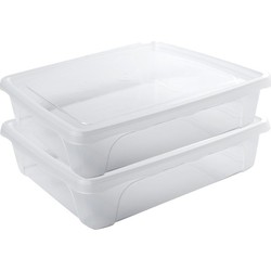 2x Voedsel plastic bewaarbakje laag 2 liter transparant 24 x 20 x 6 cm - Vershoudbakjes