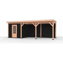 Douglas overkapping 750 x 250, met zwarte schuur en achterwand, Westwood Comfort