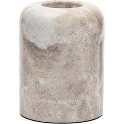 Riviera Maison Theelichthouder marmer wit en beige natuursteen ronde bovenkant - Ferrera Marble waxinelichthouder rond 11 cm hoog