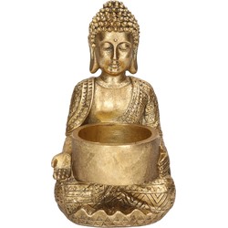 Decoratie boeddha beeldje met theelichthouder goud zittend 14 cm - Waxinelichtjeshouders
