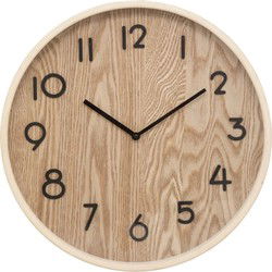 Atmosphera Wandklok/muur klok - Woody - Dia 38 cm - hout - beige - Wandklokken