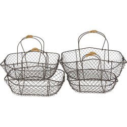Clayre & Eef Mand  Bruin Ijzer Hout Rechthoek Mand