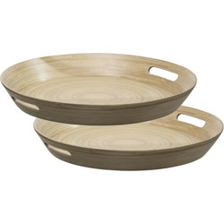 2x stuks dienbladen/serveerbladen rond D42 cm bamboe bruin met handvaten - Dienbladen