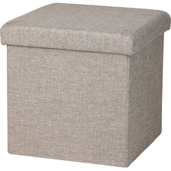 Urban Living Poef/hocker - opbergbox zit krukje - beige - polyester/mdf - 38 x 38 cm - opvouwbaar - Poefs