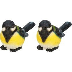 Koolmees vogel beeldje - Set van 2x stuks - 15 x 8 cm - tuinvogels - Beeldjes