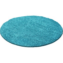 Tapijtenloods Basic Rond Shaggy vloerkleed Turquoise Hoogpolig- 200 CM ROND